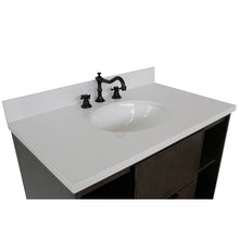 Load image into Gallery viewer, Bellaterra Home 400502-CAB-LY-WEO 37&quot; Single Wall Mount Vanity in Gray Linen with White Quartz, White Oval Sink, Countertop and Sink