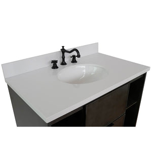 Bellaterra Home 400502-CAB-LY-WEO 37" Single Wall Mount Vanity in Gray Linen with White Quartz, White Oval Sink, Countertop and Sink