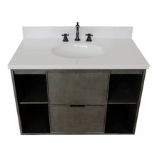 Load image into Gallery viewer, Bellaterra Home 400502-CAB-LY-WEO 37&quot; Single Wall Mount Vanity in Gray Linen with White Quartz, White Oval Sink, Top Angled View