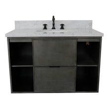 Load image into Gallery viewer, Bellaterra Home 400502-CAB-LY-WMO 37&quot; Single Wall Mount Vanity in Gray Linen with White Carrara Marble, White Oval Sink, Front View