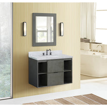Load image into Gallery viewer, Bellaterra Home 400502-CAB-LY-WMR 37&quot; Single Wall Mounted Vanity in Gray Linen with White Carrara Marble, White Rectangle Sink, Bathroom Rendering