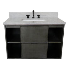 Load image into Gallery viewer, Bellaterra Home 400502-CAB-LY-WMR 37&quot; Single Wall Mounted Vanity in Gray Linen with White Carrara Marble, White Rectangle Sink, Front View