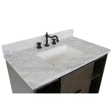 Load image into Gallery viewer, Bellaterra Home 400502-CAB-LY-WMR 37&quot; Single Wall Mounted Vanity in Gray Linen with White Carrara Marble, White Rectangle Sink, Countertop and Sink
