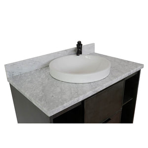 Bellaterra Home 400502-CAB-LY-WMRD 37" Single Wall Mount Vanity in Gray Linen with White Carrara Marble, White Round Semi-Recessed Sink, Countertop and Sink