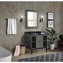 Load image into Gallery viewer, Bellaterra Home 400502-LY-BGO 37&quot; Single Vanity in Gray Linen with Black Galaxy Granite, White Oval Sink, Bathroom Rendering
