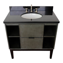 Load image into Gallery viewer, Bellaterra Home 400502-LY-BGO 37&quot; Single Vanity in Gray Linen with Black Galaxy Granite, White Oval Sink, Top Angled View