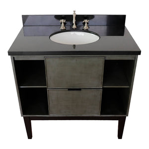 Bellaterra Home 400502-LY-BGO 37" Single Vanity in Gray Linen with Black Galaxy Granite, White Oval Sink, Top Angled View