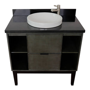 Bellaterra Home 400502-LY-BGRD 37" Single Vanity in Gray Linen with Black Galaxy Granite, White Round Semi-Recessed Sink