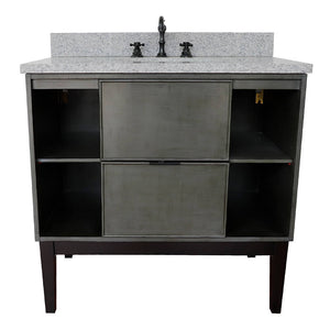 Bellaterra Home 400502-LY-GYO 37" Single Vanity in Gray Linen with Gray Granite, White Oval Sink