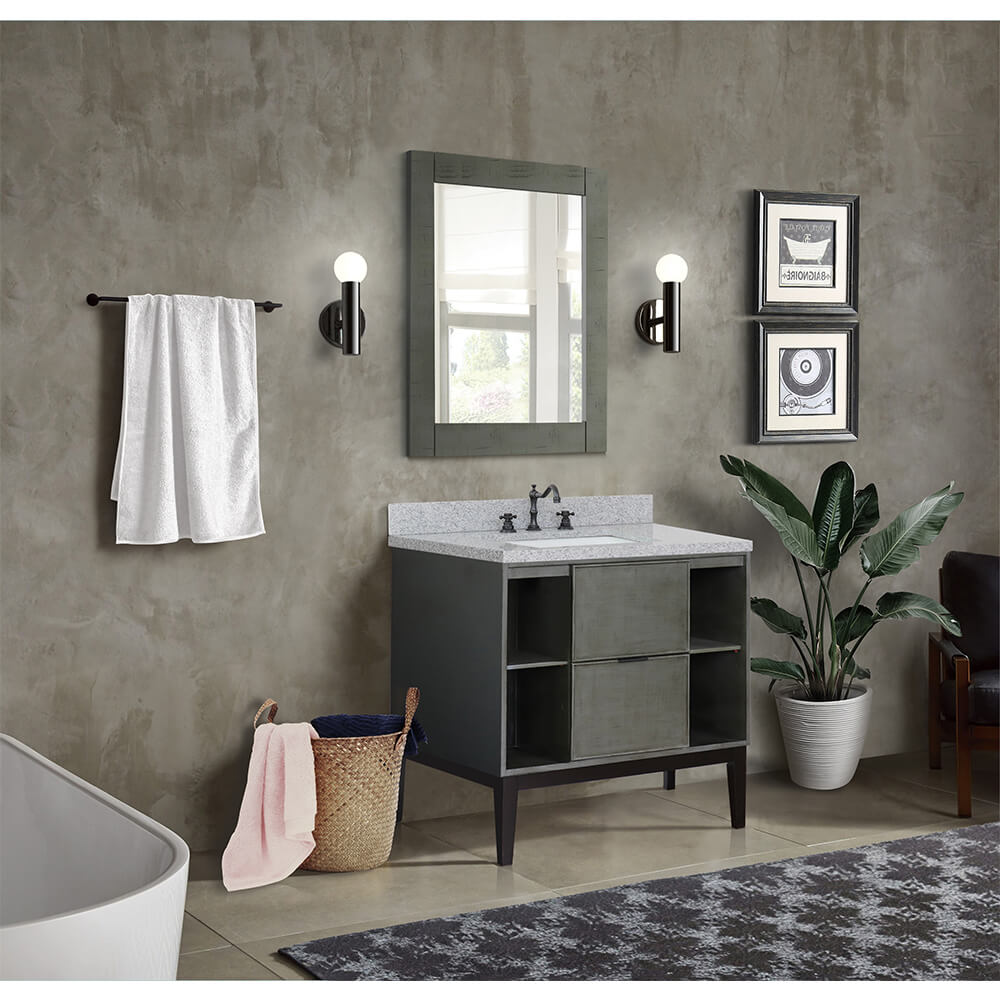 Bellaterra Home 400502-LY-GYR 37" Single Vanity in Gray Linen with Gray Granite, White Rectangle Sink