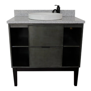 Bellaterra Home 400502-LY-GYRD 37" Single  Vanity in Gray Linen with Gray Granite, White Round Semi-Recessed Sink