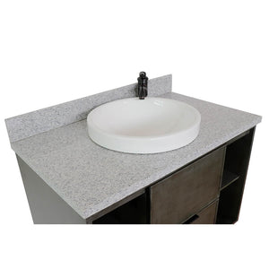 Bellaterra Home 400502-LY-GYRD 37" Single  Vanity in Gray Linen with Gray Granite, White Round Semi-Recessed Sink