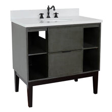 Load image into Gallery viewer, Bellaterra Home 400502-LY-WEO 37&quot; Single Vanity in Gray Linen with White Quartz, White Oval Sink