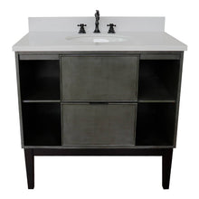 Load image into Gallery viewer, Bellaterra Home 400502-LY-WEO 37&quot; Single Vanity in Gray Linen with White Quartz, White Oval Sink