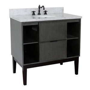 Bellaterra Home 400502-LY-WMO 37" Single Vanity in Gray Linen with White Carrara Marble, White Oval Sink