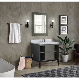 Bellaterra Home 400502-LY-WMO 37" Single Vanity in Gray Linen with White Carrara Marble, White Oval Sink