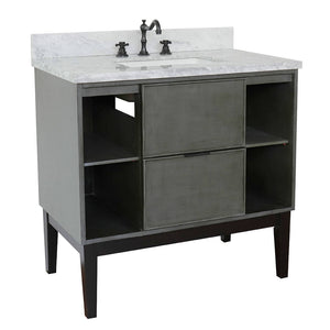 Bellaterra Home 400502-LY-WMR 37" Single Vanity in Gray Linen with White Carrara Marble, White Rectangle Sink