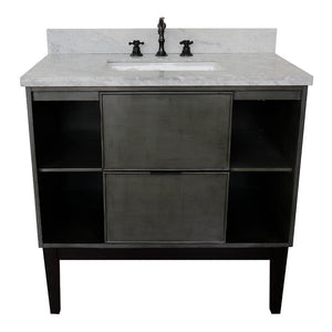 Bellaterra Home 400502-LY-WMR 37" Single Vanity in Gray Linen with White Carrara Marble, White Rectangle Sink