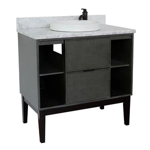Bellaterra Home 400502-LY-WMRD 37" Single Vanity in Gray Linen with White Carrara Marble, White Round Semi-Recessed Sink