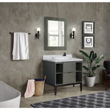Load image into Gallery viewer, Bellaterra Home 400502-LY-WMRD 37&quot; Single Vanity in Gray Linen with White Carrara Marble, White Round Semi-Recessed Sink