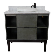 Load image into Gallery viewer, Bellaterra Home 400502-LY-WMRD 37&quot; Single Vanity in Gray Linen with White Carrara Marble, White Round Semi-Recessed Sink