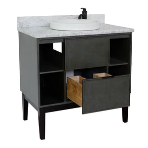 Bellaterra Home 400502-LY-WMRD 37" Single Vanity in Gray Linen with White Carrara Marble, White Round Semi-Recessed Sink