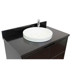 Bellaterra Home 400503-CAB-CP-BGRD 37" Single Wall Mounted Vanity in Cappuccino with Black Galaxy Granite, White Round Semi-Recessed Sink