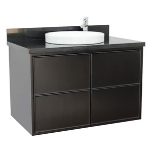 Bellaterra Home 400503-CAB-CP-BGRD 37" Single Wall Mounted Vanity in Cappuccino with Black Galaxy Granite, White Round Semi-Recessed Sink