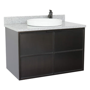 Bellaterra Home 400503-CAB-CP-GYRD 37" Single Wall Mounted Vanity in Cappuccino with Gray Granite, White Round Semi-Recessed Sink