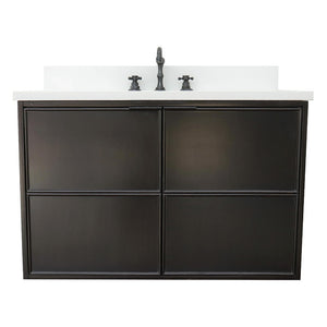 Bellaterra Home 400503-CAB-CP-WER 37" Single Wall Mounted Vanity in Cappuccino with White Quartz, White Rectangle Sink