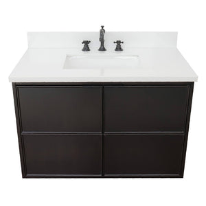 Bellaterra Home 400503-CAB-CP-WER 37" Single Wall Mounted Vanity in Cappuccino with White Quartz, White Rectangle Sink