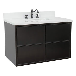 Bellaterra Home 400503-CAB-CP-WER 37" Single Wall Mounted Vanity in Cappuccino with White Quartz, White Rectangle Sink