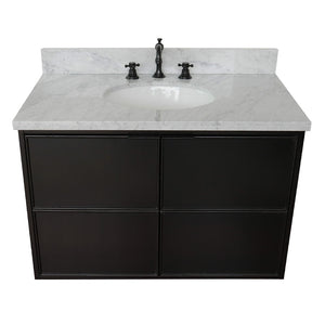 Bellaterra Home 400503-CAB-CP-WMO 37" Single Wall Mounted Vanity in Cappuccino with White Carrara Marble, White Oval Sink