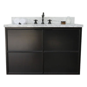 Bellaterra Home 400503-CAB-CP-WMR 37" Single Wall Mounted Vanity in Cappuccino with White Carrara Marble, White Rectangle Sink