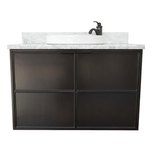 Bellaterra Home 400503-CAB-CP-WMRD 37" Single Wall Mounted Vanity in Cappuccino with White Carrara Marble, White Round Semi-Recessed Sink