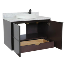 Load image into Gallery viewer, Bellaterra Home 400503-CAB-CP-WMRD 37&quot; Single Wall Mounted Vanity in Cappuccino with White Carrara Marble, White Round Semi-Recessed Sink