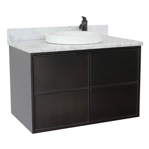 Bellaterra Home 400503-CAB-CP-WMRD 37" Single Wall Mounted Vanity in Cappuccino with White Carrara Marble, White Round Semi-Recessed Sink