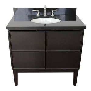 Bellaterra Home 400503-CP-BGO 37" Single Vanity in Cappuccino with Black Galaxy Granite, White Oval Sink