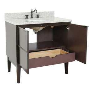Bellaterra Home 400503-CP-GYO 37" Single Vanity in Cappuccino with Gray Granite, White Oval Sink