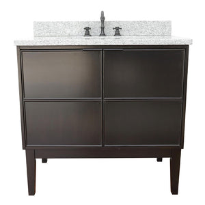 Bellaterra Home 400503-CP-GYR 37" Single Vanity in Cappuccino with Gray Granite, White Rectangle Sink