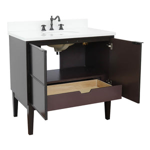Bellaterra Home 400503-CP-WEO 37" Single Vanity in Cappuccino with White Quartz, White Oval Sink