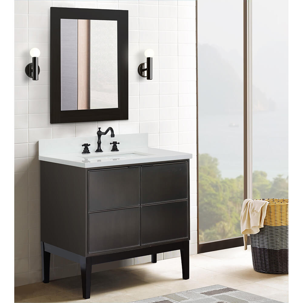 Bellaterra Home 400503-CP-WER 37" Single Vanity in Cappuccino with White Quartz, White Rectangle Sink
