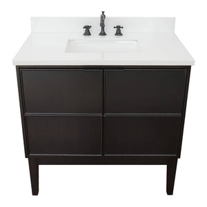 Bellaterra Home 400503-CP-WER 37" Single Vanity in Cappuccino with White Quartz, White Rectangle Sink