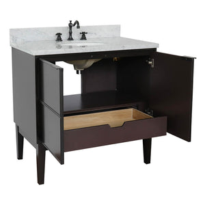 Bellaterra Home 400503-CP-WMO 37" Single Vanity in Cappuccino with White Carrara Marble, White Oval Sink