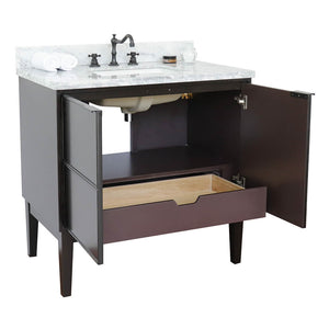Bellaterra Home 400503-CP-WMR 37" Single Vanity in Cappuccino with White Carrara Marble, White Rectangle Sink
