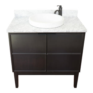 Bellaterra Home 400503-CP-WMRD 37" Single Vanity in Cappuccino with White Carrara Marble, White Round Semi-Recessed Sink