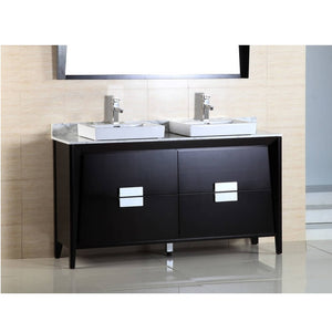 Bellaterra Home 500410-ES-WH-60D 60" Double Vanity in Dark Espresso with White Carrara Marble, Above Counter Sinks