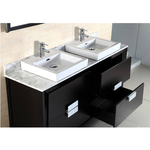 Bellaterra Home 500410-ES-WH-60D 60" Double Vanity in Dark Espresso with White Carrara Marble, Above Counter Sinks