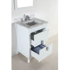 Bellaterra Home 500701-24-WC 24.49" Single Vanity in White with White Carrara Marble, White Rectangle Sink
