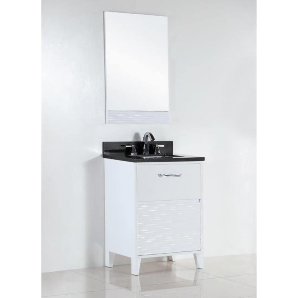 Bellaterra Home 500709-24-BG 24.49" Single Vanity in White with Black Galaxy Granite, White Rectangle Sink